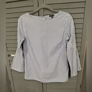 Ann Taylor Navy and White Pinstripe Peplum Blouse Size XS